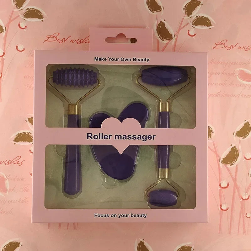 3 peças Conjunto de massageador de rolo de resina para rosto